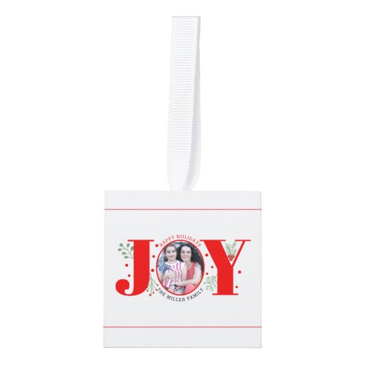 喜びと果実ハッピーホリデーズクリスマスフォト キューブオーナメント (正面)