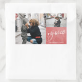 喜びと楽しい写真の赤と白クリスマス 長方形シール (バッグ)