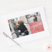 喜びと楽しい写真の赤と白クリスマス 長方形シール (封筒)