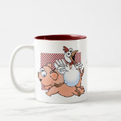 喜びと跳んでいるブタおよび鶏! ツートーンマグカップ (左)