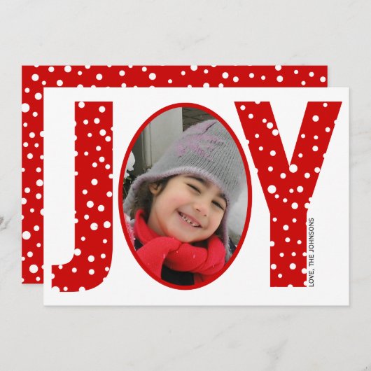 喜びと雪の赤いミニマルクリスマスの写真 シーズンカード (正面/裏面)