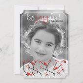 「喜びなさい」深紅色とベリーのクリスマスフォト シーズンカード (正面)