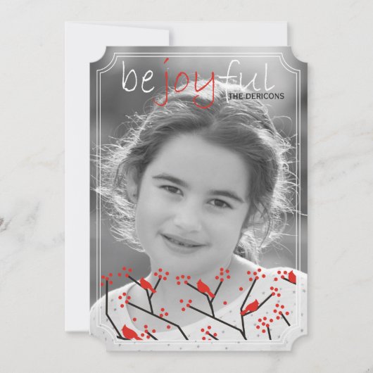 「喜びなさい」深紅色とベリーのクリスマスフォト シーズンカード (正面)