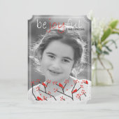 「喜びなさい」深紅色とベリーのクリスマスフォト シーズンカード (スタンド正面)