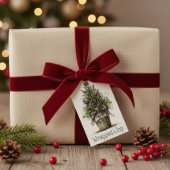 「喜びに包まれて」のラスティッククリスマスツリーバスケット ギフトタグ