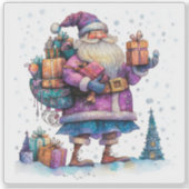 喜びに満ちたすみれ色のサンタクロースのクリスマス シール (正面)