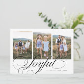 喜びに満ちたエレガントなスクリプト 白 多写真 ホリデー シーズンカード (スタンド正面)