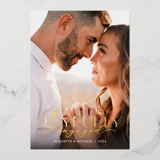 喜びに満ちたエンゲージメント 1枚の写真エンゲージメント 箔シーズンカード (正面)