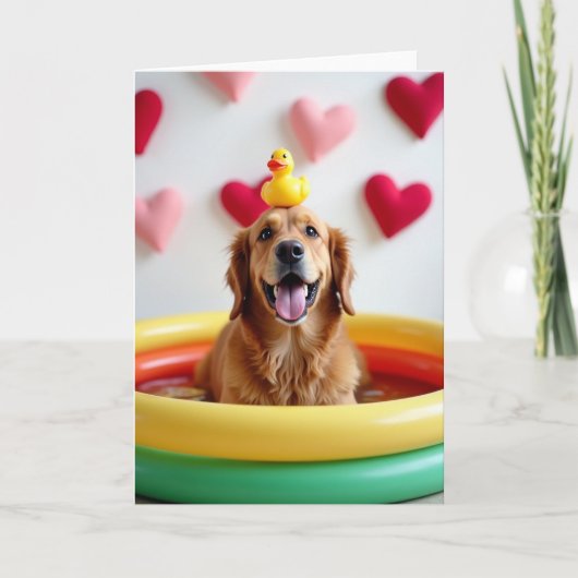 喜びに満ちたゴールデンレトリバーのプールカード カード (正面)