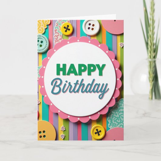 喜びに満ちたストライプの誕生日カード カード (正面)