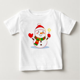 喜びに満ちたスノーマンがスパークラーを手に ベビーTシャツ