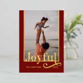 喜びに満ちたダークバーガンディ ボールド タイポグラフィー フォト 箔シーズンカード (立ち正面)