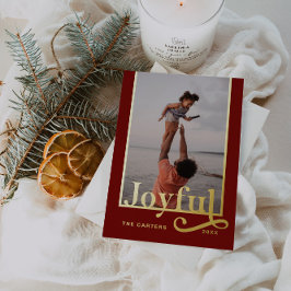 喜びに満ちたダークバーガンディ ボールド タイポグラフィ フォト 箔シーズンカード