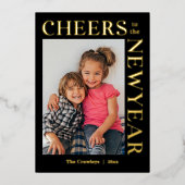 喜びに満ちたフレーム ホイル エディット可能 カラー 新年のカード 箔シーズンカード (正面)