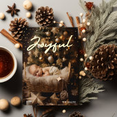 喜びに満ちたベイビーのファーストクリスマス モダン タイポグラフィ 箔シーズンカード