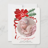 喜びに満ちたホリデー写真出産報告 シーズンカード (正面)