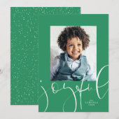 喜びに満ちたモダンなスクリプトの写真1枚 緑のクリスマス シーズンカード (正面/裏面)