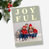 喜びに満ちたモダンなセージグリーンの写真クリスマスゴールド 箔シーズンカード