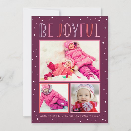喜びに満ちたモダンなバーガンディピンクのフォトコラージュ シーズンカード (正面)