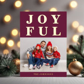 喜びに満ちたモダンなバーガンディ フォト クリスマス ゴールド 箔シーズンカード