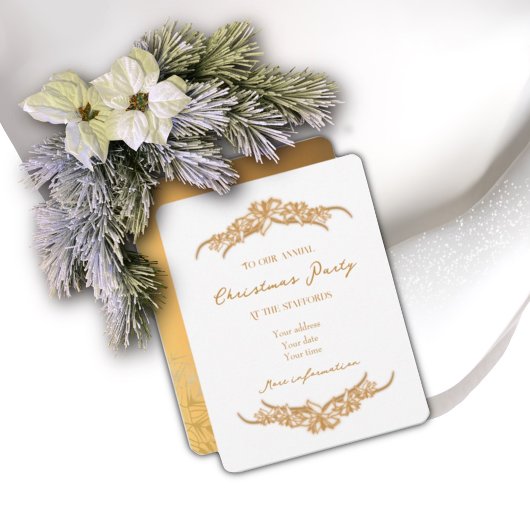 『喜びに満ちた世界』ゴールドポインセチアのクリスマスカード 招待状