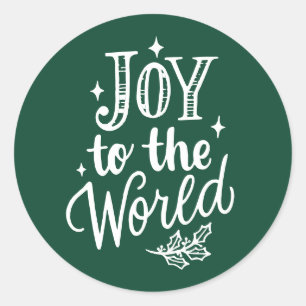『喜びに満ちた世界』手書きフォントのクリスマスステッカー 緑 ラウンドシール