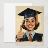 喜びに満ちた卒業生の親指アップ 招待状 (正面/裏面)