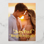 喜びに満ちた始まり エレガント モダン ミニマル フォト 箔シーズンカード (正面)