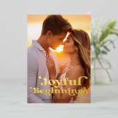 喜びに満ちた始まり エレガント モダン ミニマル フォト 箔シーズンカード (立ち正面)