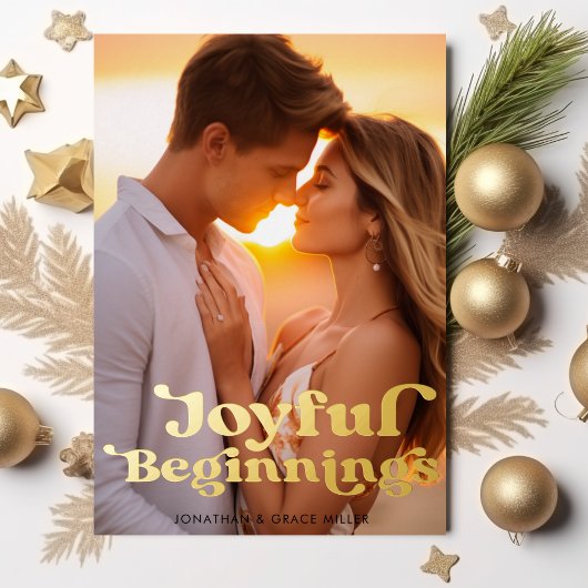 喜びに満ちた始まり エレガント モダン ミニマル フォト 箔シーズンカード