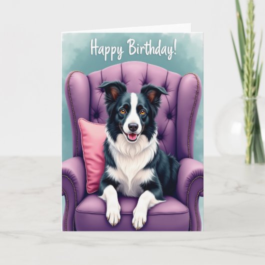 喜びに満ちた子犬の椅子 誕生日カード カード (正面)