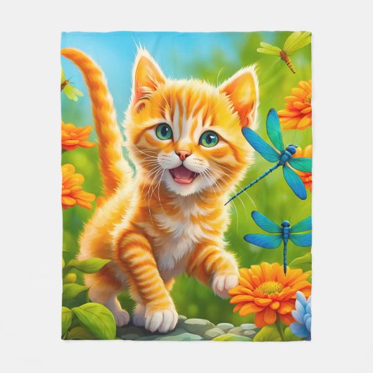 喜びに満ちた子猫 フリースブランケット (正面)