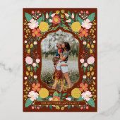 喜びに満ちた植物園の優雅な写真フレーム 箔シーズンカード (正面)