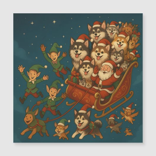 喜びに満ちた犬たちとエルフたちとサンタクロース！ (正面)