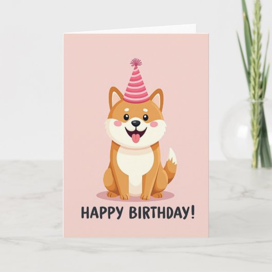喜びに満ちた犬の帽子 誕生日カード カード (正面)