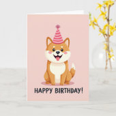 喜びに満ちた犬の帽子 誕生日カード カード (黄色い花)