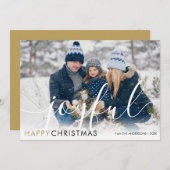 喜びに満ちた現代的なクリスマス写真カード スクリプトスタイル シーズンカード (正面/裏面)