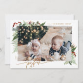 喜びに満ちた素朴な緑のゴールドドライブラシ効果写真 シーズンカード (正面)