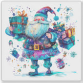 喜びに満ちた紫色のサンタがクリスマスの喜びを広げる シール (正面)