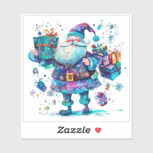喜びに満ちた紫色のサンタがクリスマスの喜びを広げる シール (シート)