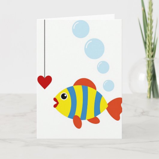 喜びに満ちた縞模様の魚とハートのカード カード (正面)