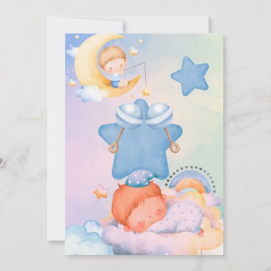 喜びに満ちた赤ちゃんシャワーの招待状。 招待状 (裏面)