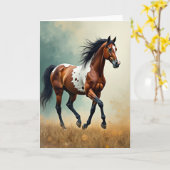 喜びに満ちた駆ける馬のカード カード (黄色い花)