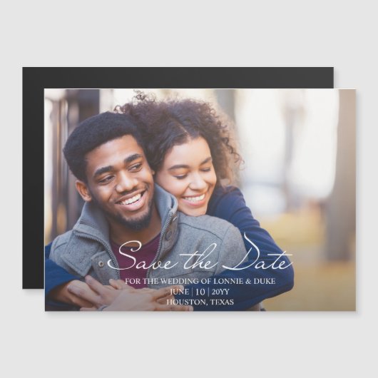 喜びのおもしろい写真結婚式の日付を保存 マグネット招待状 (正面/裏面)