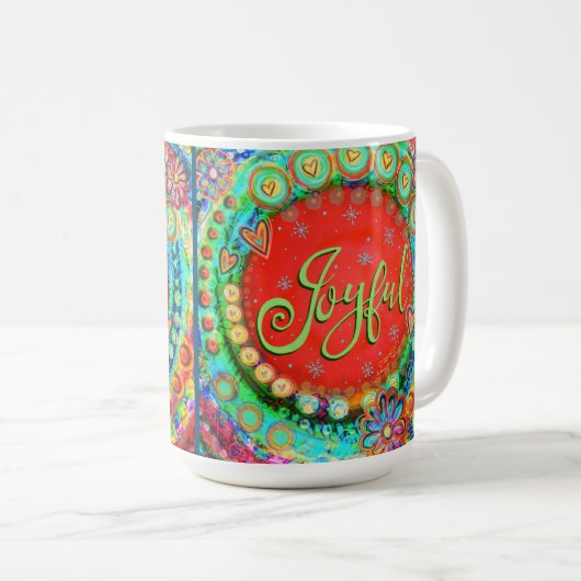 喜びのお洒落おもしろい感動的カラフル コーヒーマグカップ (正面右)