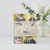 喜びのお願いベージュリネンクリスマス4フォトコラージュ シーズンポストカード (スタンド正面)