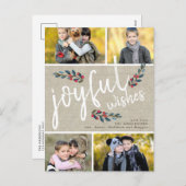 喜びのお願いベージュリネンクリスマス4フォトコラージュ シーズンポストカード (正面/裏面)