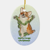 喜びのために跳んで下さい! コーギーのクリスマスのオーナメント セラミックオーナメント (正面)