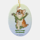 喜びのために跳んで下さい! コーギーのクリスマスのオーナメント セラミックオーナメント (裏面)