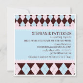 喜びのアーガイル柄のな男の子の女の子の三重項のベビーシャワーを三倍にして下さい 招待状 (裏面)